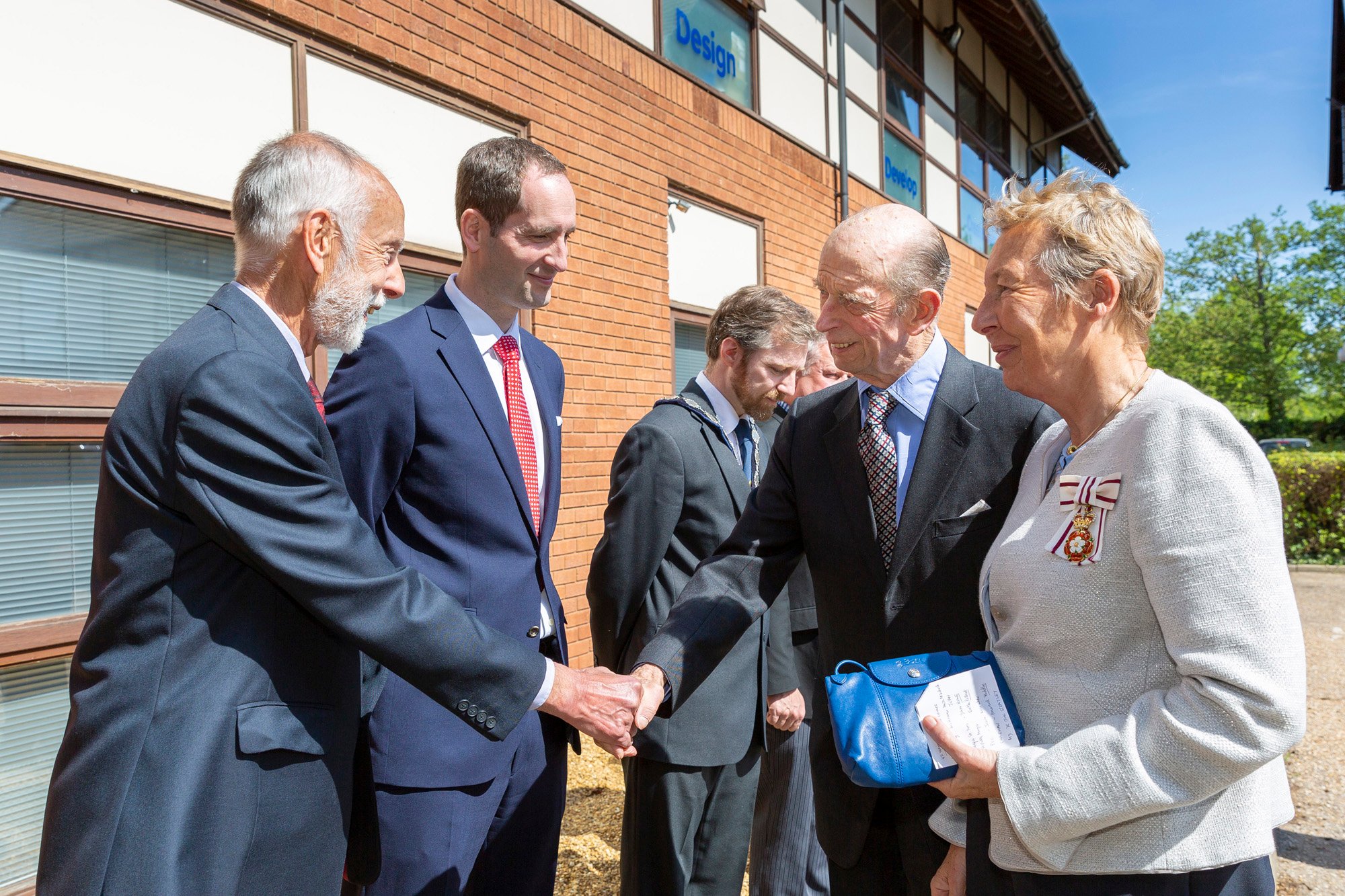 The Duke arrives at 42 Technology accompanied by HM Lord Lieutant of Cambridgeshire