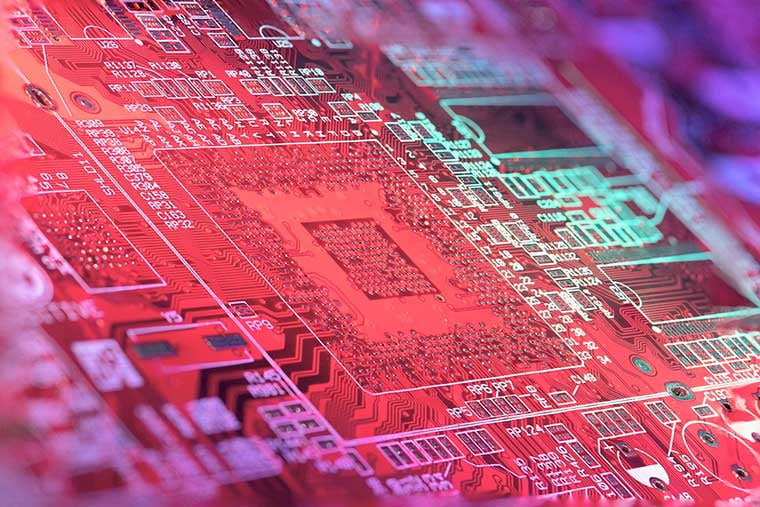 Electronic circuit boards with red photographic filter