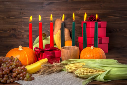 Kwanzaa - 7 candles with selection of foods