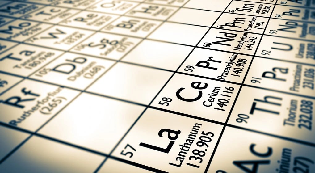 Periodic table showing rare earth elements